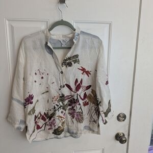 Citron Santa Monica 100% Silk Crane Print Kimono Jacket